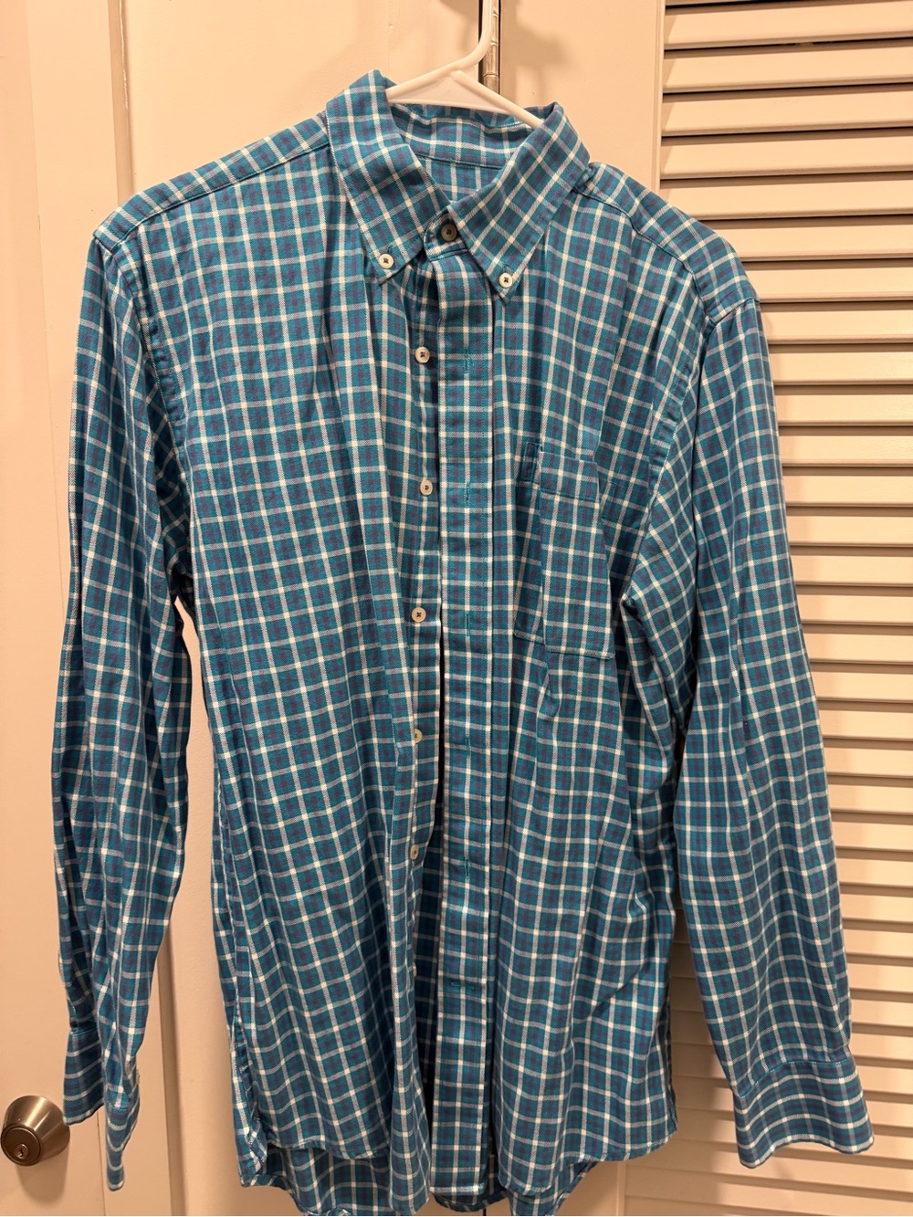 Southern Tide Teal and White Plaid Button-Down Shirt